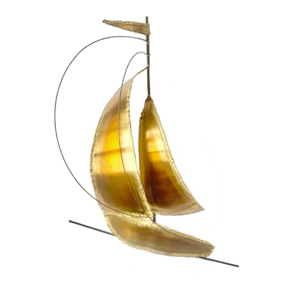 Vintage Mid Century Modern Brass Sailboat Wall Hanging